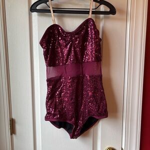 Weissman Burgundy Sequin Dance Costume Adult Medium w/ Accessories